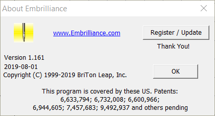About page for Embrilliance 1.161