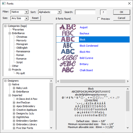 A screen capture of the new AlphaTricks Font Library window.