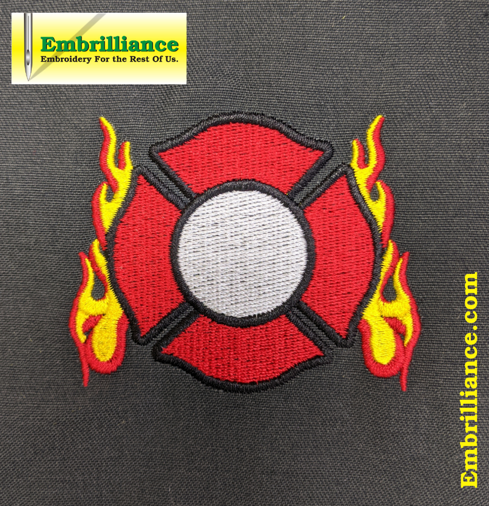 Stay Strong & Stitch On #20: Firefighters’ Maltese Cross with Flames Embroidery Design
