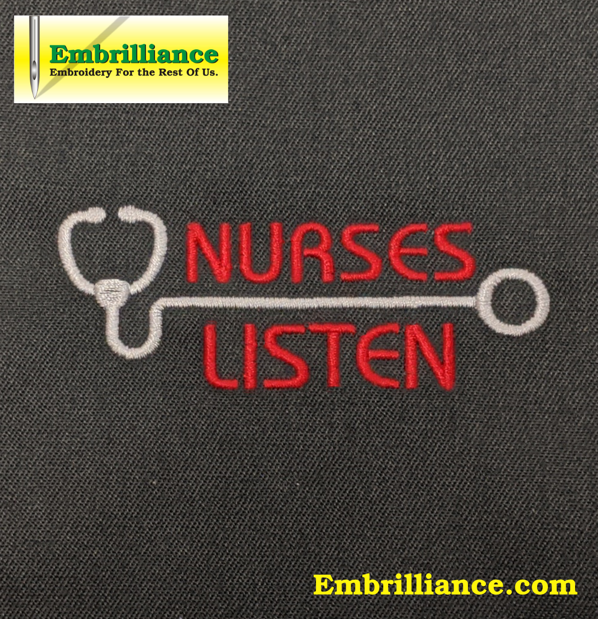 Stay Strong & Stitch On #23: Stethoscope Text Template / Nurses Listen Embroidery Design