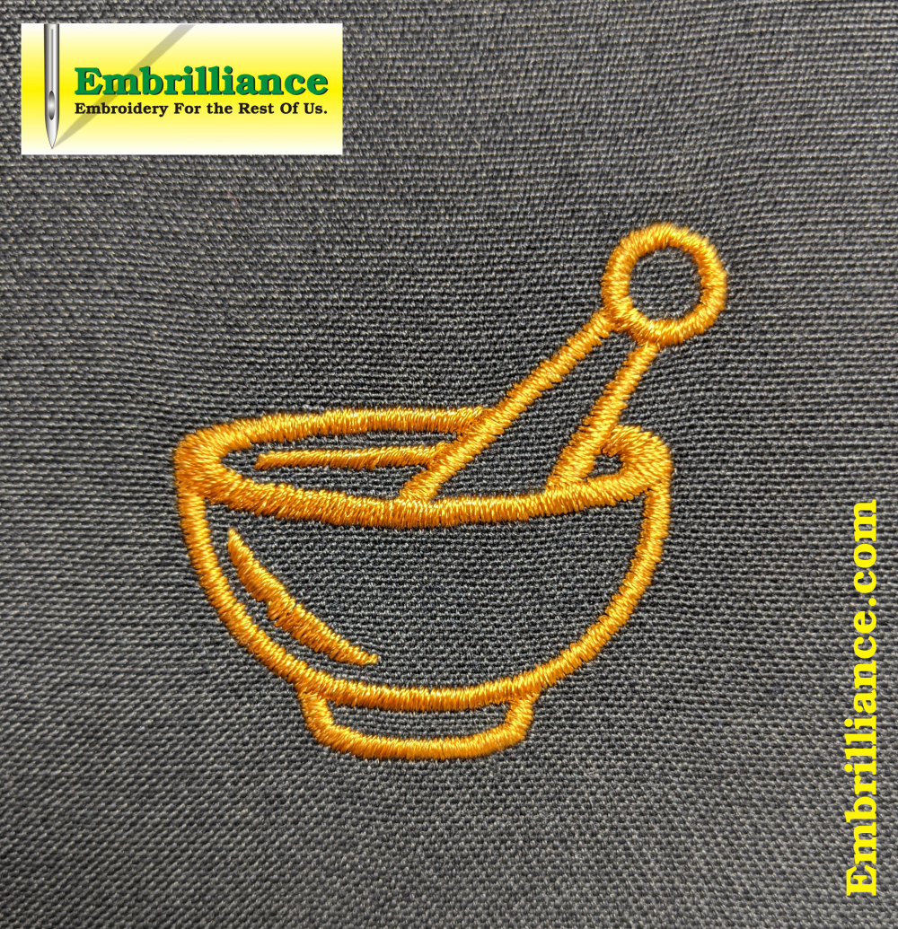 Stay Strong & Stitch On #17: Pharmacists’ Mortar and Pestle Embroidery Design